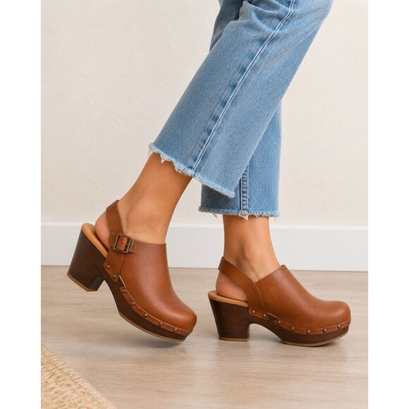Kork-Ease Shoes - Korks by Kork-Ease Brown Leather Clog Heels Mary Jane Platform Shoes Women 10/42